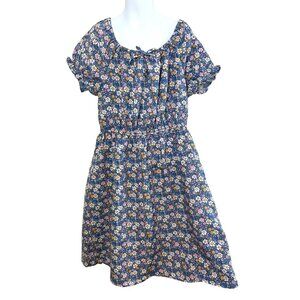 Forever 21 Kids Girls Dress 13/14 Floral Blue Pink Short Sleeve Scoop Neck Party